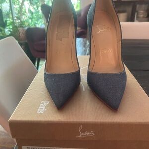 Christian Louboutin Denim Pointed-Toe Pumps with Red Soles